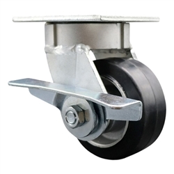 High temperature kingpinless rigid caster with durable 4 inch rubber on aluminum wheel and brake.