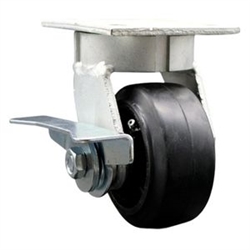 High temperature kingpinless swivel caster with durable 4 inch rubber on metal wheel and brake.
