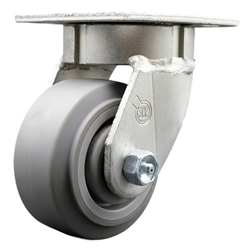 High temperature kingpinless swivel caster with durable 4 inch thermoplastic rubber wheel.