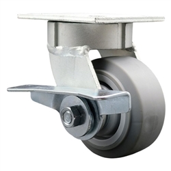 High temperature kingpinless swivel caster with durable 4 inch thermoplastic rubber wheel and brake.