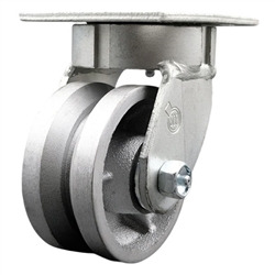 High temperature kingpinless swivel caster with durable 4 inch v groove semi steel wheel.