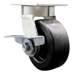 High temperature kingpinless swivel caster with durable 5 inch polyolefin wheel and brake.