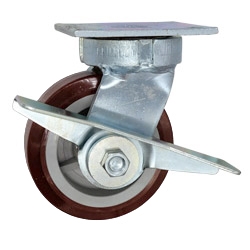 5 Inch Kingpinless Swivel Caster with Polyurethane on Polyolefin Wheel, Ball Bearings, and Brake