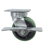 5 Inch Kingpinless Swivel Caster with Polyurethane Tread Wheel, Ball Bearings, and Brake