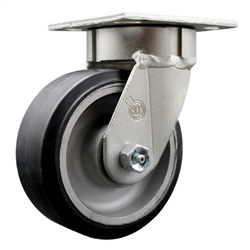 High temperature kingpinless rigid caster with durable 5 inch rubber on aluminum wheel.
