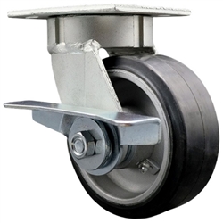 High temperature kingpinless rigid caster with durable 5 inch rubber on aluminum wheel and brake.