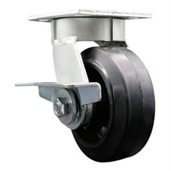 High temperature kingpinless swivel caster with durable 5 inch rubber on metal wheel and brake.