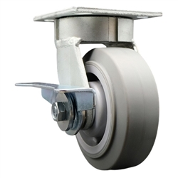 High temperature kingpinless swivel caster with durable 5 inch thermoplastic rubber wheel and brake.