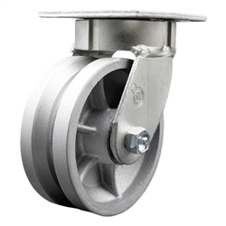 High temperature kingpinless swivel caster with durable 5 inch v groove semi steel wheel.