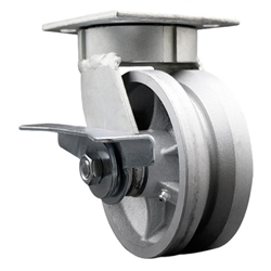 High temperature kingpinless swivel caster with durable 5 inch v groove semi steel wheel and brake.