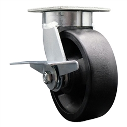 Kingpinless swivel caster with durable 6" glass filled nylon wheel and brake