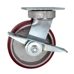 6 Inch Swivel Caster with Polyurethane Tread on Aluminum Core Wheel, Ball Bearings, and Brake