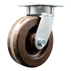 High temperature kingpinless swivel caster with durable 6 inch phenoic wheel.