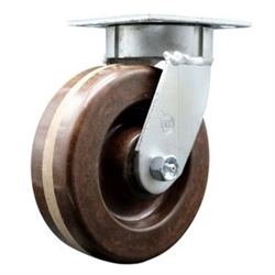 High temperature kingpinless swivel caster with durable 6 inch phenoic wheel.