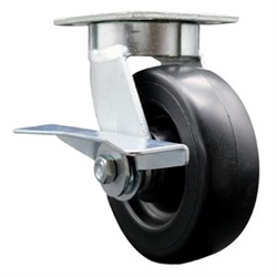 High temperature kingpinless swivel caster with durable 6 inch polyolefin wheel and brake.