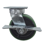 6 Inch Kingpinless Swivel Caster with Polyurethane Tread Wheel, Ball Bearings, and Brake