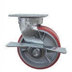 6 Inch Kingpinless Swivel Caster with Polyurethane Tread Wheel, Ball Bearings, and Brake