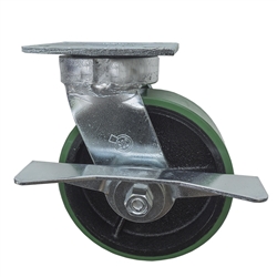 6 Inch Kingpinless Swivel Caster with Polyurethane Tread Wheel - Brake