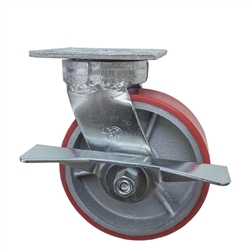 6 Inch Kingpinless Swivel Caster with Polyurethane Tread Wheel - Brake