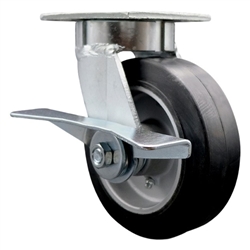 High temperature kingpinless swivel caster with durable 6 inch rubber on aluminum wheel and brake.