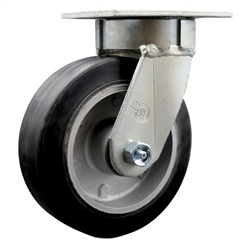 High temperature kingpinless rigid caster with durable 6 inch rubber on aluminum wheel.