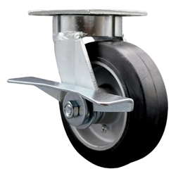 High temperature kingpinless rigid caster with durable 6 inch rubber on aluminum wheel and brake.