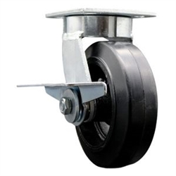 High temperature kingpinless swivel caster with durable 6 inch rubber on metal wheel and brake.
