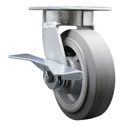 High temperature kingpinless swivel caster with durable 6 inch thermoplastic rubber wheel and brake.