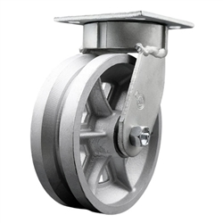 High temperature kingpinless swivel caster with durable 6 inch v groove semi steel wheel.