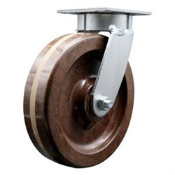 High temperature kingpinless swivel caster with durable 8 inch phenoic wheel.