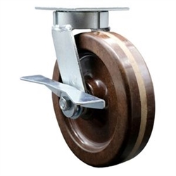 High temperature kingpinless swivel caster with durable 8 inch phenoic wheel and brake.