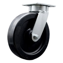 High temperature kingpinless swivel caster with durable 8 inch polyolefin wheel.