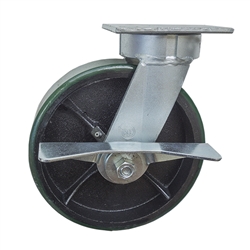 8 Inch Swivel Caster with Polyurethane Tread Wheel, Ball Bearings, and Brake