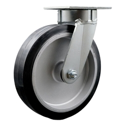 High temperature kingpinless rigid caster with durable 8 inch rubber on aluminum wheel.