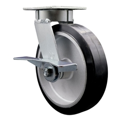 High temperature kingpinless rigid caster with durable 8 inch rubber on aluminum wheel and brake.