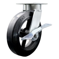 High temperature kingpinless swivel caster with durable 8 inch rubber on metal wheel and brake.