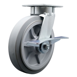 High temperature kingpinless swivel caster with durable 8 inch thermoplastic rubber wheel and brake.