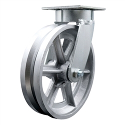 High temperature kingpinless swivel caster with durable 8 inch v groove semi steel wheel.