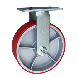 10 Inch Extra Heavy Duty Kingpinless Rigid Caster with Red Polyurethane Tread on Cast Iron Wheel