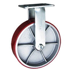 12 Inch Extra Heavy Duty Kingpinless Rigid Caster with Red Polyurethane Tread on Cast Iron Wheel