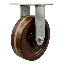 Rigid caster fitted with 8 inch diameter by 3 inch wide high temperature phenolic wheel
