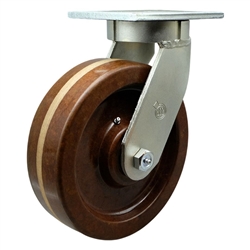 Swivel caster fitted with 12 inch diameter by 3 inch wide high temperature phenolic wheel
