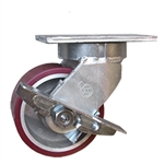 6 Inch Swivel Caster with Polyurethane Tread on Aluminum Wheel and Side Lock Brake