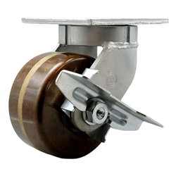 Rigid caster fitted with 6 inch diameter by 3 inch wide high temperature phenolic wheel and brake.