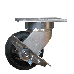 6" Kingpinless Swivel Caster with Rubber on Cast Iron Wheel and Side Lock Brake