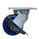 6 Inch Heavy Duty Kingpinless Swivel Caster with Polyurethane Wheel and Side Lock Brake