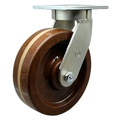 Swivel caster fitted with 8 inch diameter by 3 inch wide high temperature phenolic wheel