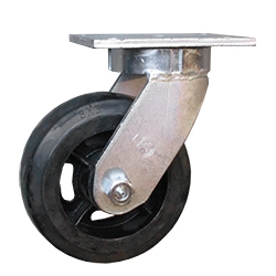 8" Kingpinless Swivel Caster with Rubber Tread on Cast Iron Wheel
