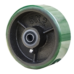 5" x 2" Polyurethane on Cast Iron Wheel with Ball Bearings