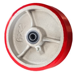 6" x 2" Polyurethane on Cast Iron Wheel with Ball Bearings